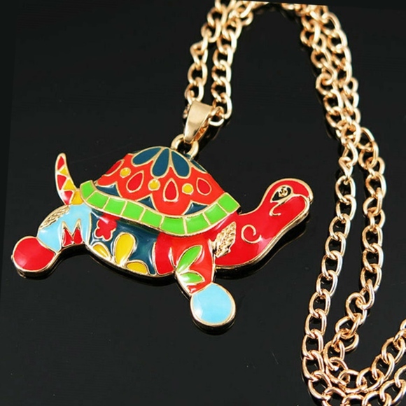 Multicolor Tortoise Sea Turtle Pendant / Necklace - Enamel - Picture 3 of 3